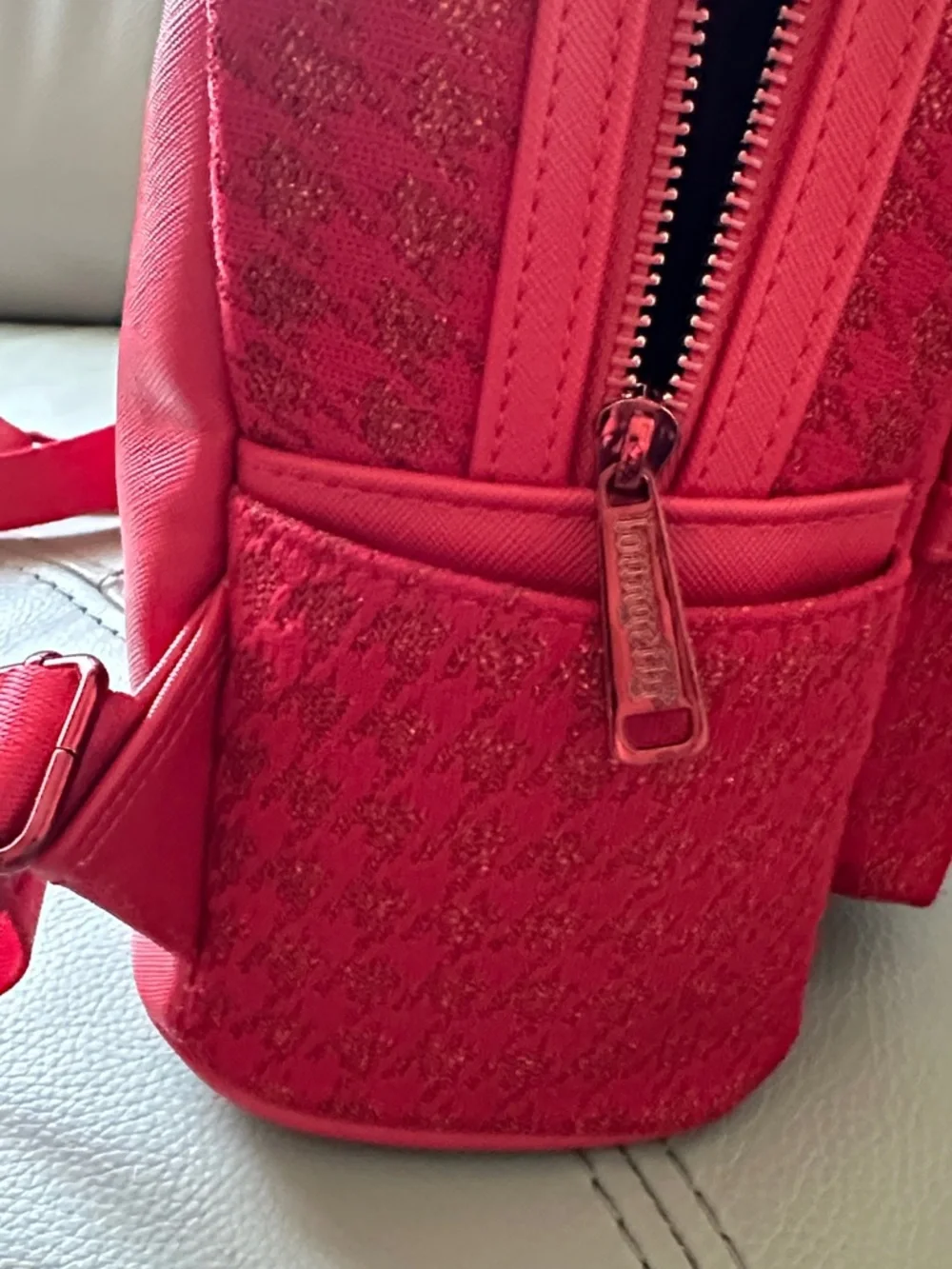 Loungefly Red Glitter Mouse-Ear Mini Backpack with Satin Bow